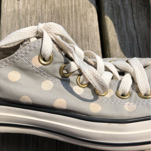 ALL STAR Converse Sneakers Gray/Blue Polka Dots / Double Tongue Women's Size 7 - Picture 8 of 13